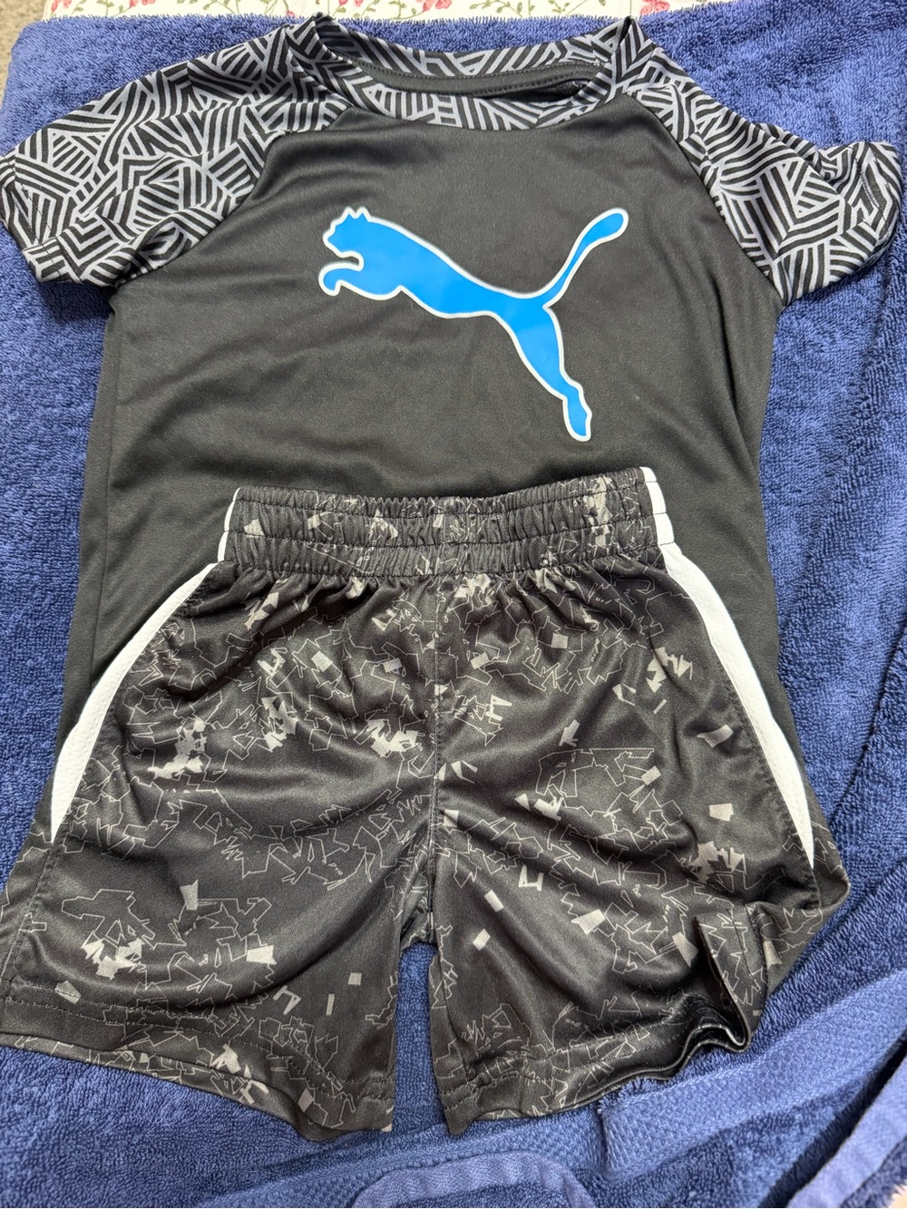 Baby Boy’s Puma Black Athletic Shirt and Shorts with Blue Logo